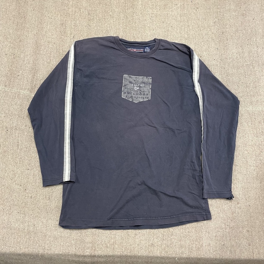 Vintage Bulldogs Lacrosse Long Sleeve Shirt Men XL Blue 1990s American‎ Culture